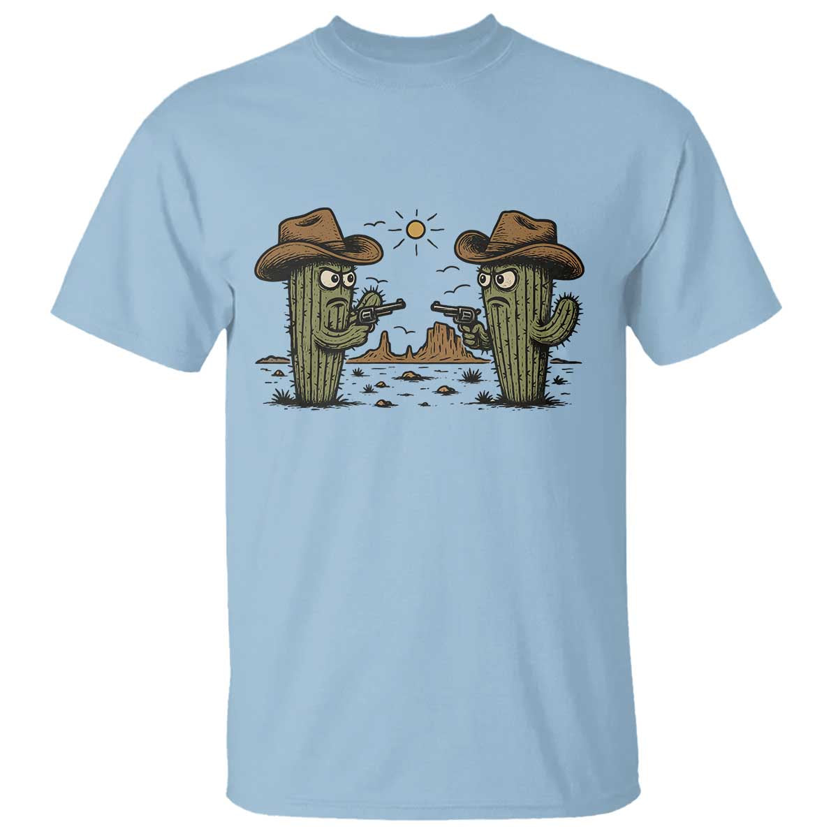 Funny Lone Star Cactus Cowboy Gunfight Gift T Shirt TS12 Light Blue Print Your Wear