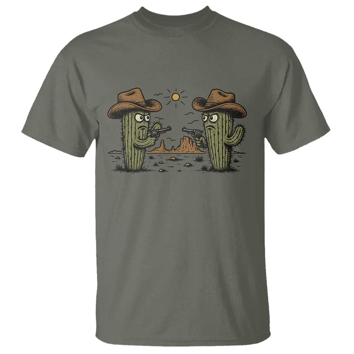 Funny Lone Star Cactus Cowboy Gunfight Gift T Shirt TS12 Military Green Print Your Wear