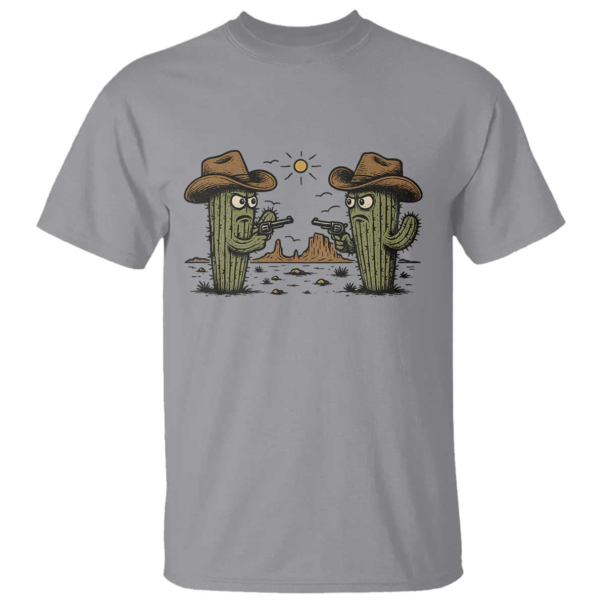 Funny Lone Star Cactus Cowboy Gunfight Gift T Shirt TS12 Sport Gray Print Your Wear