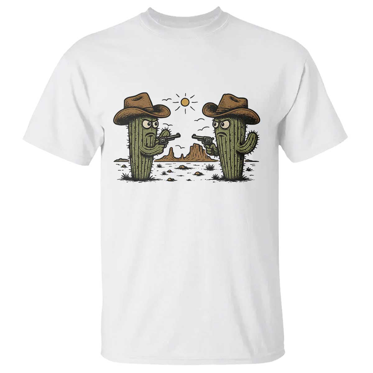 Funny Lone Star Cactus Cowboy Gunfight Gift T Shirt TS12 White Print Your Wear