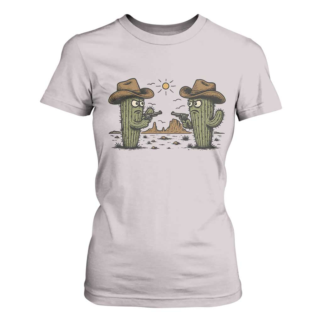 Funny Lone Star Cactus Cowboy Gunfight Gift T Shirt For Women TS12 Ice Gray Print Your Wear