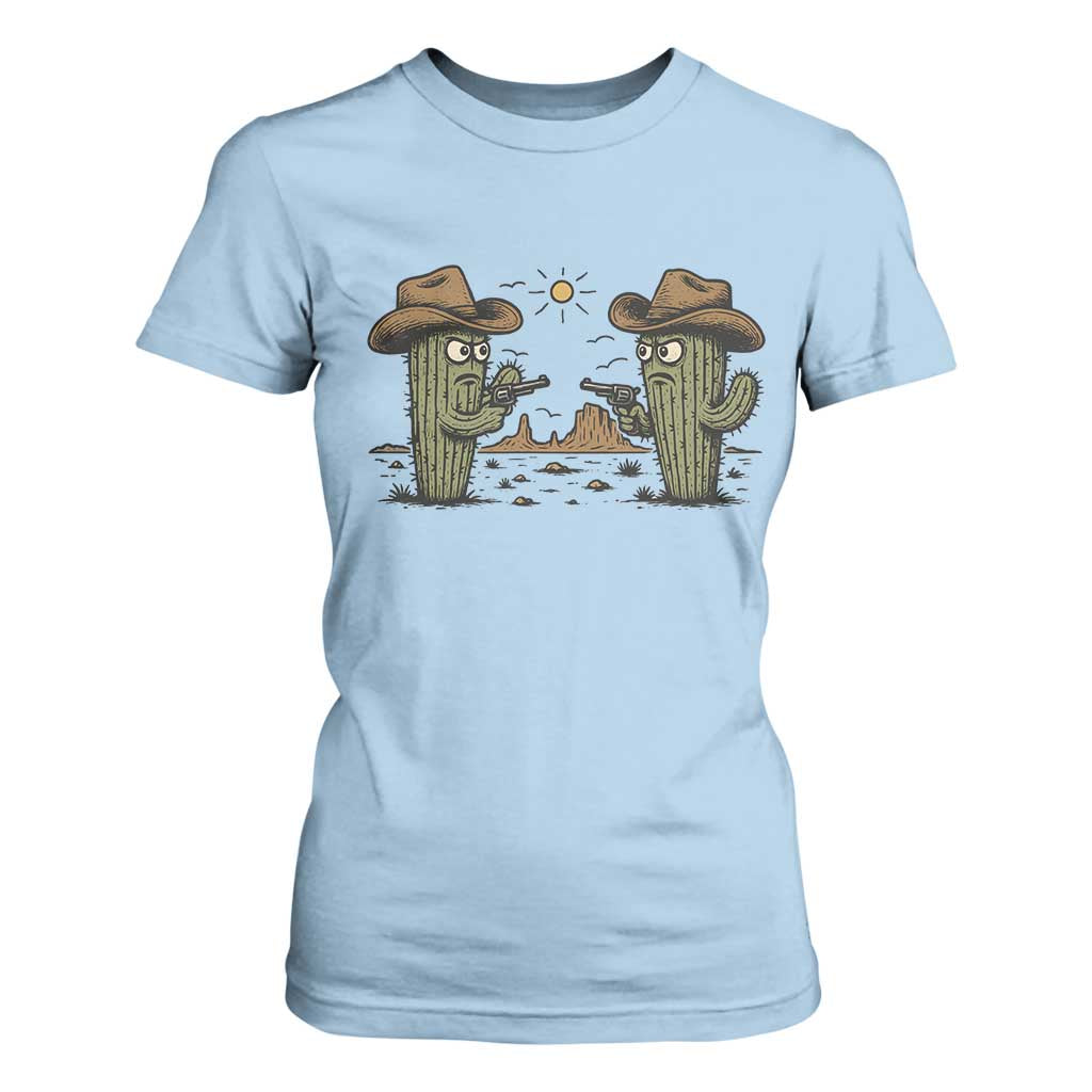 Funny Lone Star Cactus Cowboy Gunfight Gift T Shirt For Women TS12 Light Blue Print Your Wear