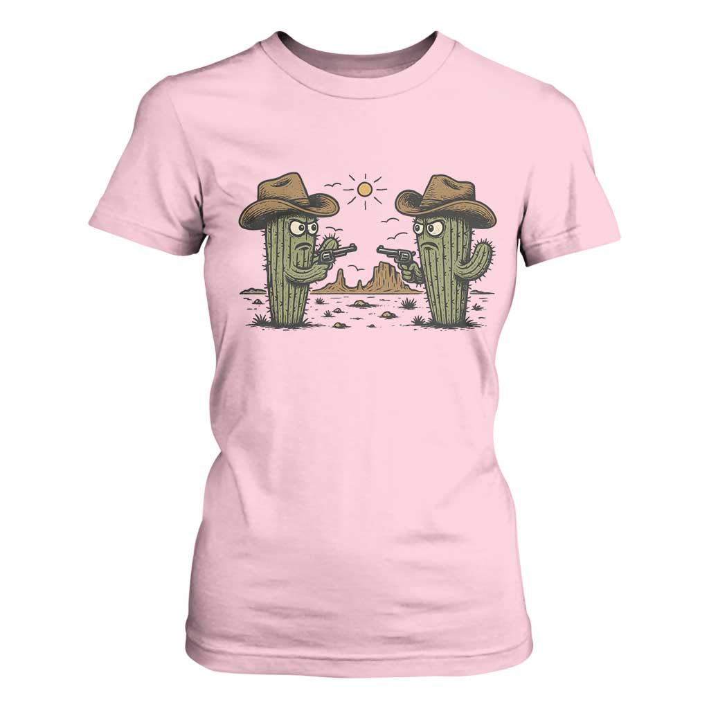 Funny Lone Star Cactus Cowboy Gunfight Gift T Shirt For Women TS12 Light Pink Print Your Wear