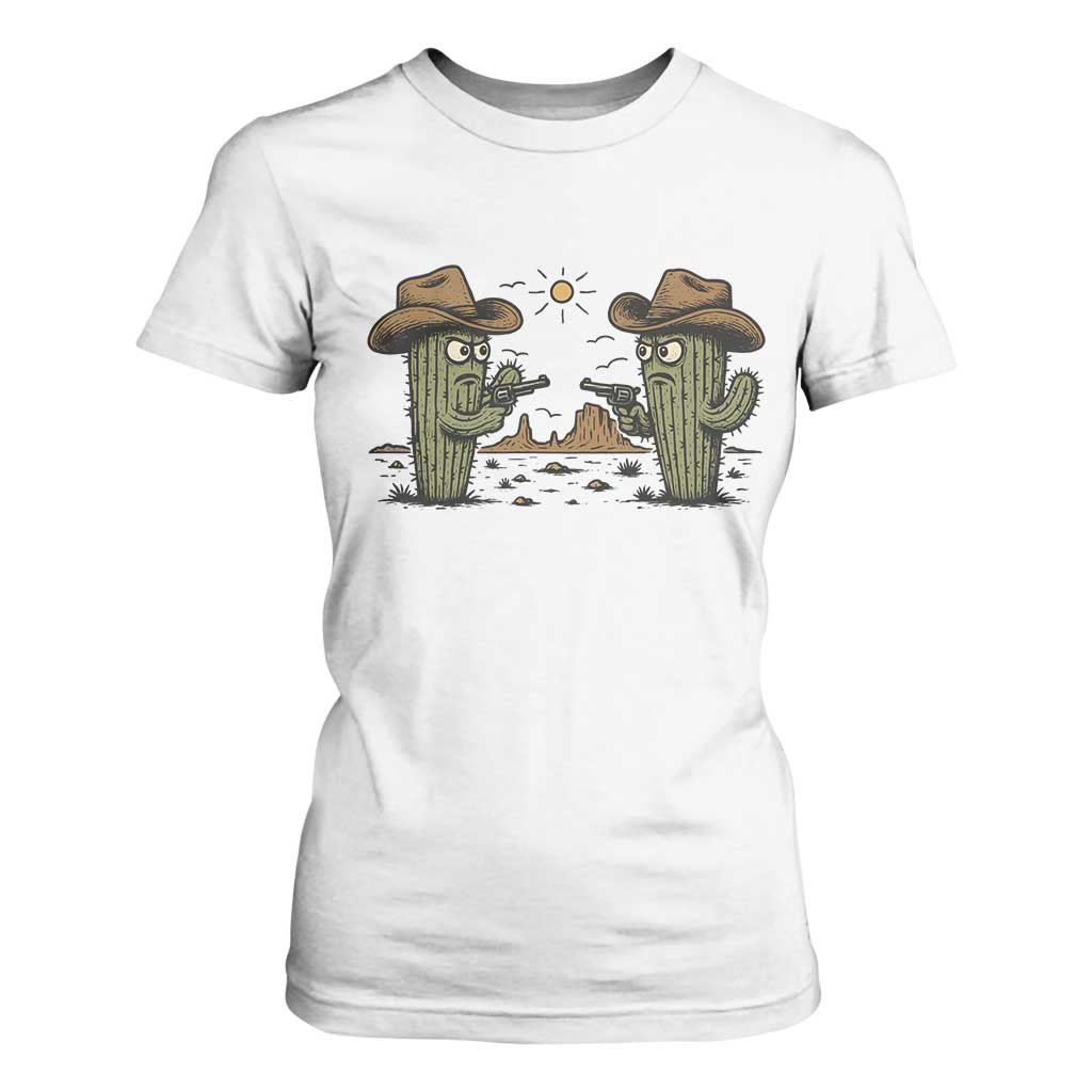 Funny Lone Star Cactus Cowboy Gunfight Gift T Shirt For Women TS12 White Print Your Wear