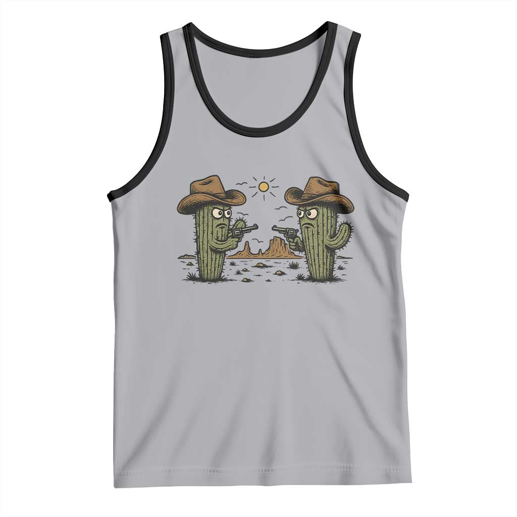 Funny Lone Star Cactus Cowboy Gunfight Gift Tank Top TS12 Athletic Heather Black Print Your Wear