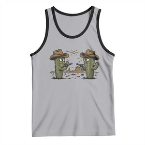 Funny Lone Star Cactus Cowboy Gunfight Gift Tank Top TS12 Athletic Heather Black Print Your Wear