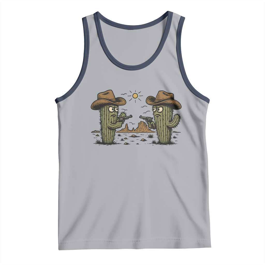Funny Lone Star Cactus Cowboy Gunfight Gift Tank Top TS12 Athletic Heather Navy Print Your Wear