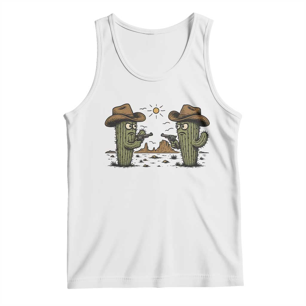 Funny Lone Star Cactus Cowboy Gunfight Gift Tank Top TS12 White Print Your Wear