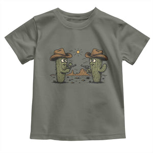 Funny Lone Star Cactus Cowboy Gunfight Gift Toddler T Shirt TS12 Military Green Print Your Wear
