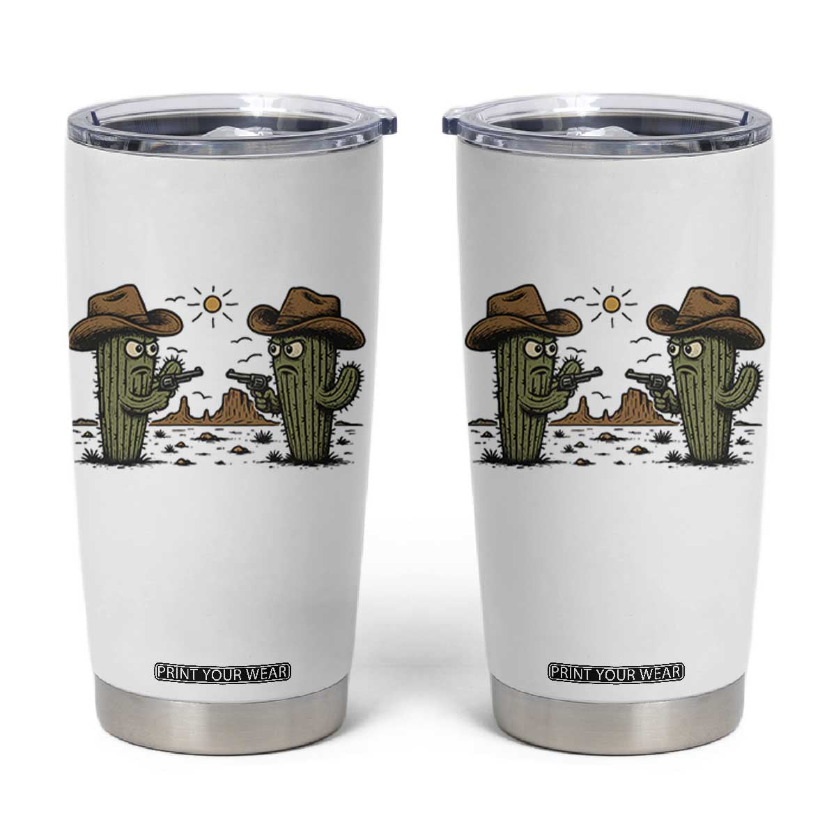 Funny Lone Star Cactus Cowboy Gunfight Gift Tumbler Cup TS12 White Print Your Wear