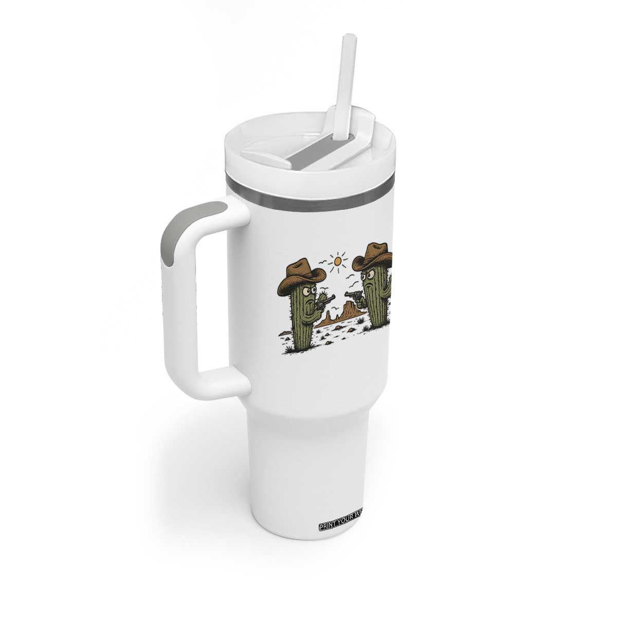 Funny Lone Star Cactus Cowboy Gunfight Gift Tumbler With Handle TS12 Print Your Wear