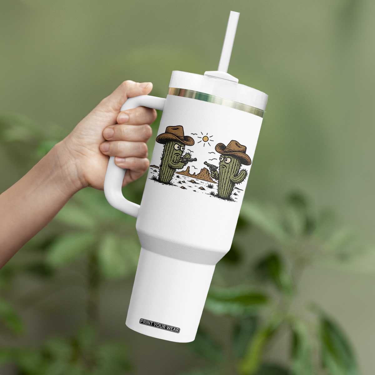 Funny Lone Star Cactus Cowboy Gunfight Gift Tumbler With Handle TS12 Print Your Wear