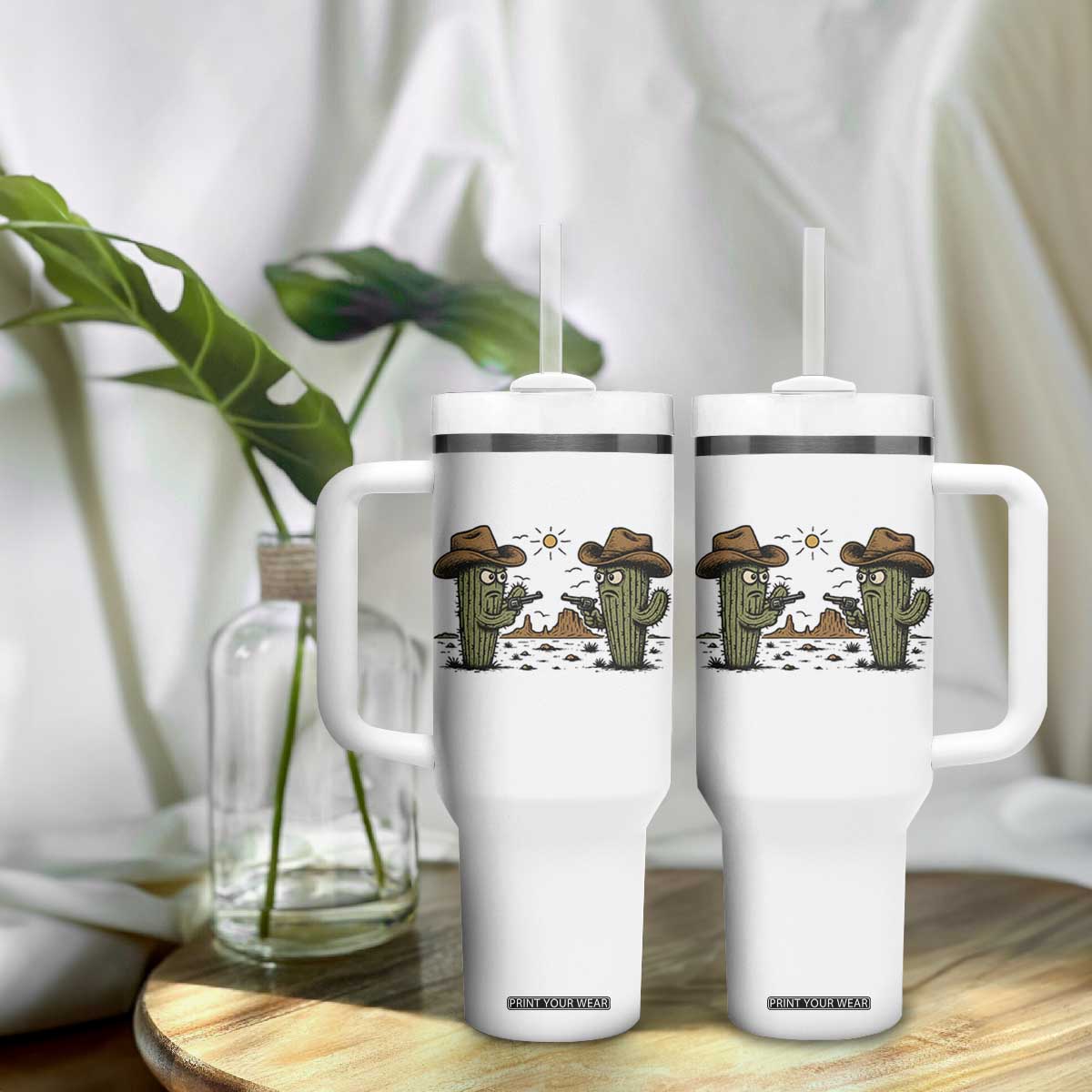 Funny Lone Star Cactus Cowboy Gunfight Gift Tumbler With Handle TS12 Print Your Wear