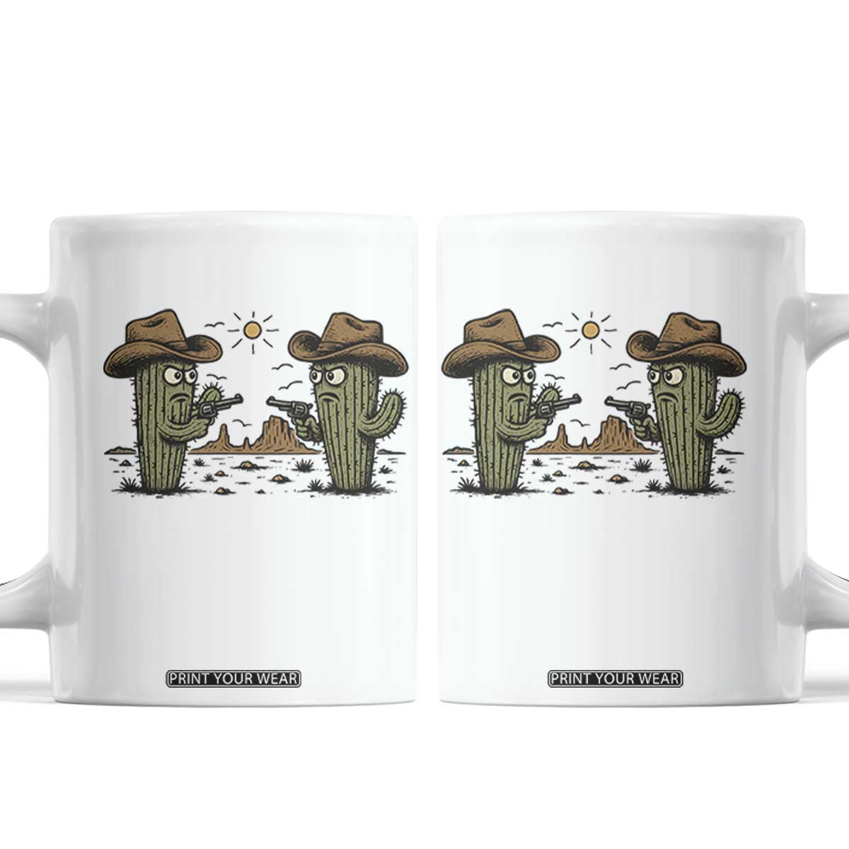 Funny Lone Star Cactus Cowboy Gunfight Gift Coffee Mug TS12 White Print Your Wear