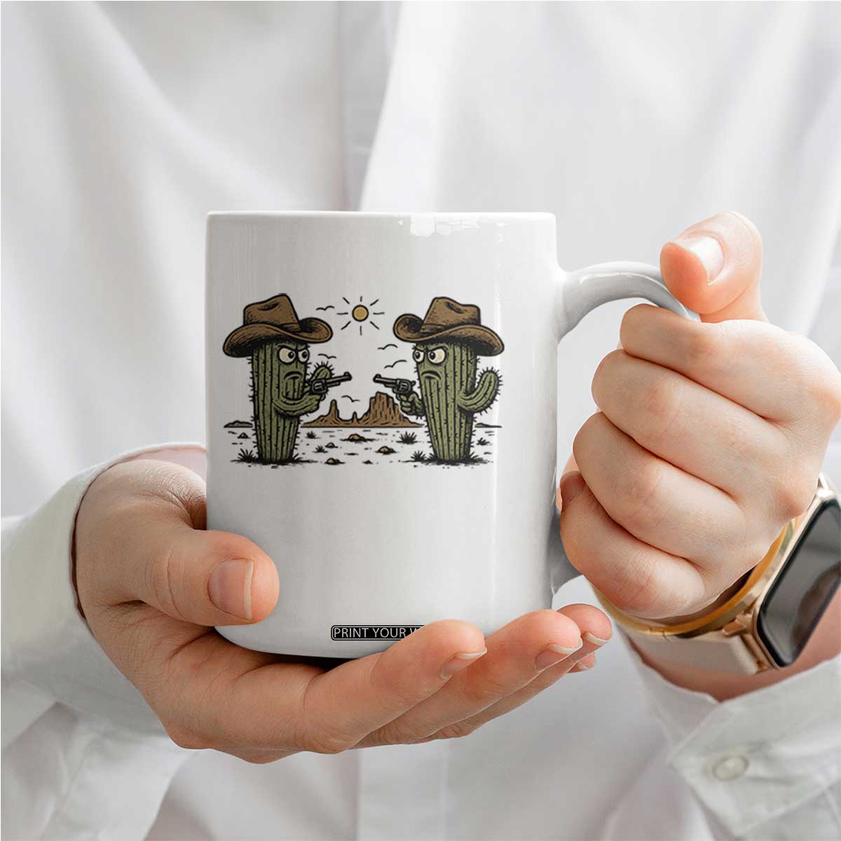 Funny Lone Star Cactus Cowboy Gunfight Gift Coffee Mug TS12 Print Your Wear