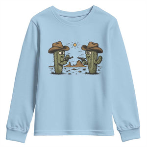 Funny Lone Star Cactus Cowboy Gunfight Gift Youth Sweatshirt TS12 Light Blue Print Your Wear
