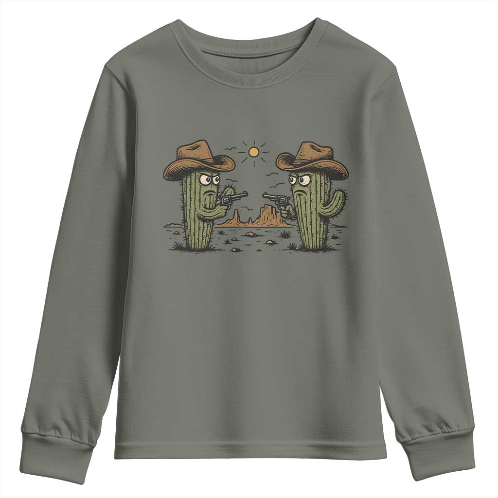 Funny Lone Star Cactus Cowboy Gunfight Gift Youth Sweatshirt TS12 Military Green Print Your Wear