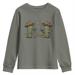 Funny Lone Star Cactus Cowboy Gunfight Gift Youth Sweatshirt TS12 Military Green Print Your Wear