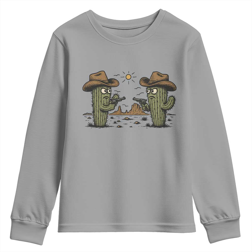 Funny Lone Star Cactus Cowboy Gunfight Gift Youth Sweatshirt TS12 Sport Gray Print Your Wear