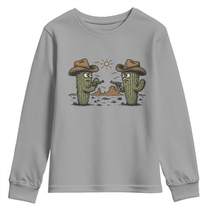 Funny Lone Star Cactus Cowboy Gunfight Gift Youth Sweatshirt TS12 Sport Gray Print Your Wear