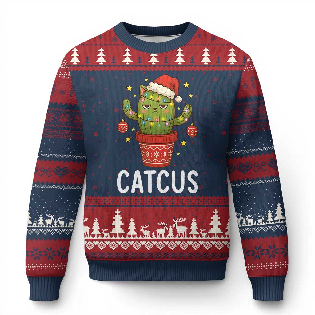 Funny Xmas Catcus Ugly Christmas Sweater Succulent Lover Gift TS12 Navy Red Print Your Wear