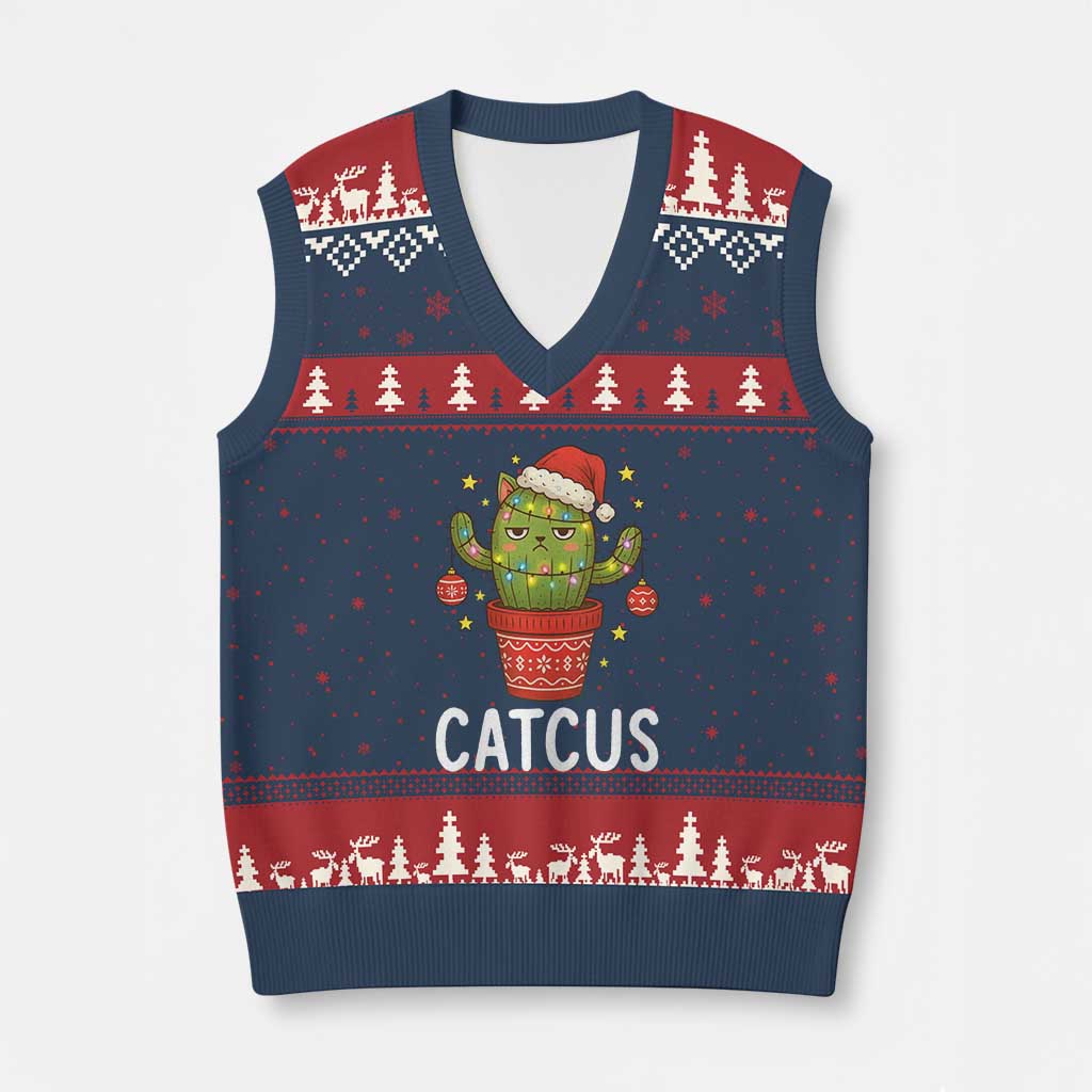 Funny Xmas Catcus V-Neck Knit Sweater Vest Succulent Lover Gift TS12 Navy Red Print Your Wear