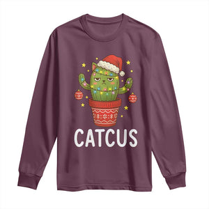 Funny Christmas Catcus Long Sleeve Shirt Succulent Lover Gift TS12 Maroon Print Your Wear