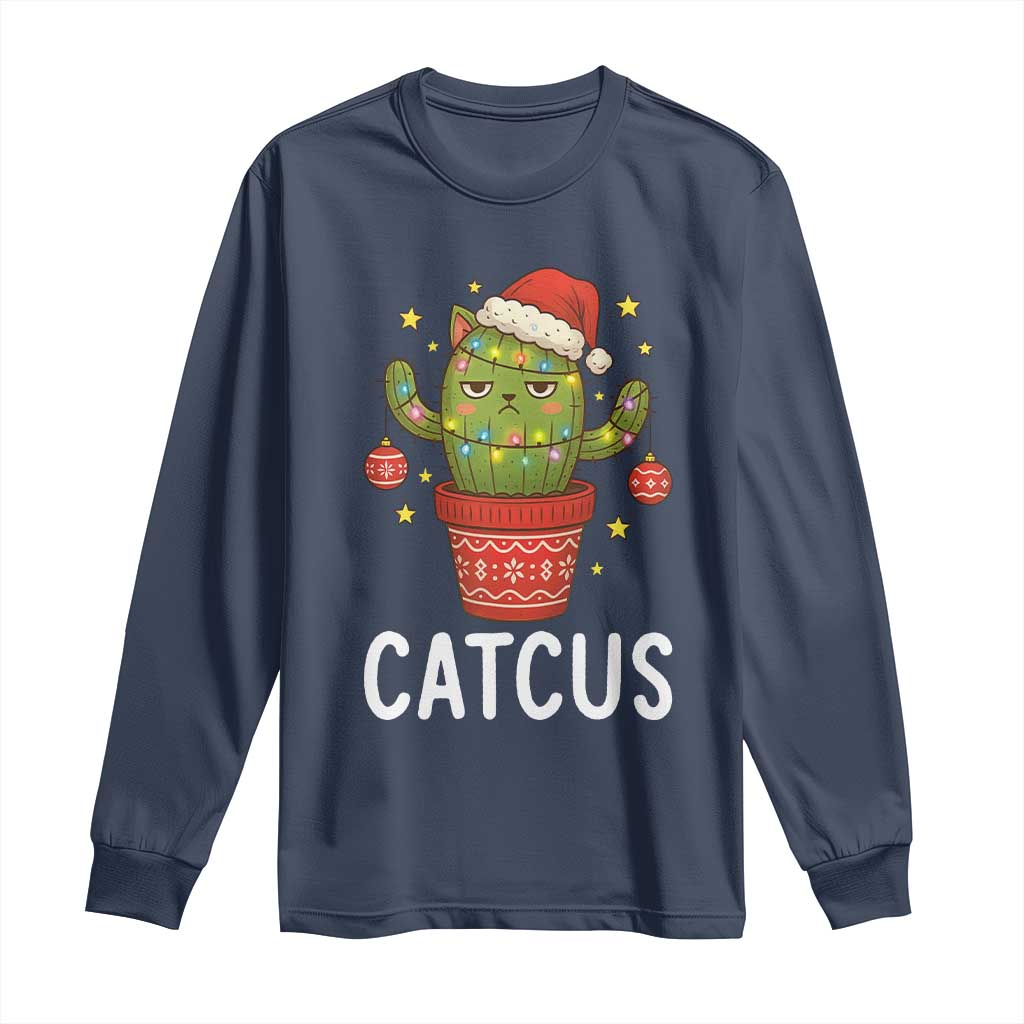 Funny Christmas Catcus Long Sleeve Shirt Succulent Lover Gift TS12 Navy Print Your Wear