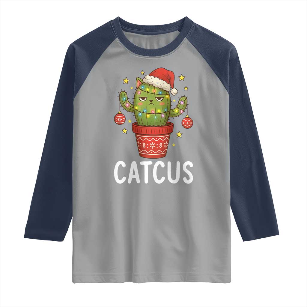 Funny Christmas Catcus Raglan Shirt Succulent Lover Gift TS12 Sport Gray Navy Print Your Wear