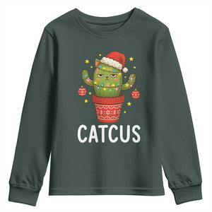 Funny Christmas Catcus Youth Sweatshirt Succulent Lover Gift TS12 Dark Forest Green Print Your Wear