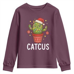 Funny Christmas Catcus Youth Sweatshirt Succulent Lover Gift TS12 Maroon Print Your Wear