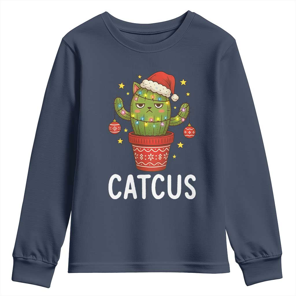 Funny Christmas Catcus Youth Sweatshirt Succulent Lover Gift TS12 Navy Print Your Wear