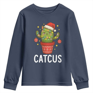 Funny Christmas Catcus Youth Sweatshirt Succulent Lover Gift TS12 Navy Print Your Wear