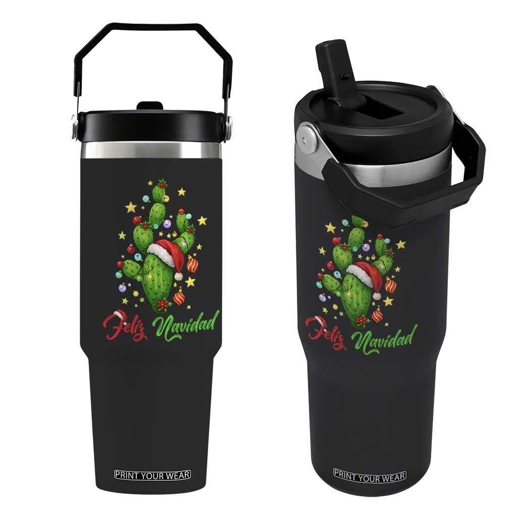 Feliz Navidad Cactus Flip Straw Tumbler Funny Spanish Christmas Gift TS12 One Size: 30 oz Black Print Your Wear
