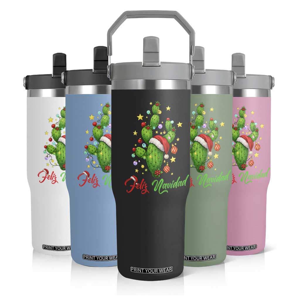 Feliz Navidad Cactus Flip Straw Tumbler Funny Spanish Christmas Gift TS12 Print Your Wear