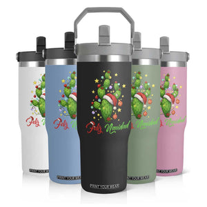 Feliz Navidad Cactus Flip Straw Tumbler Funny Spanish Christmas Gift TS12 Print Your Wear