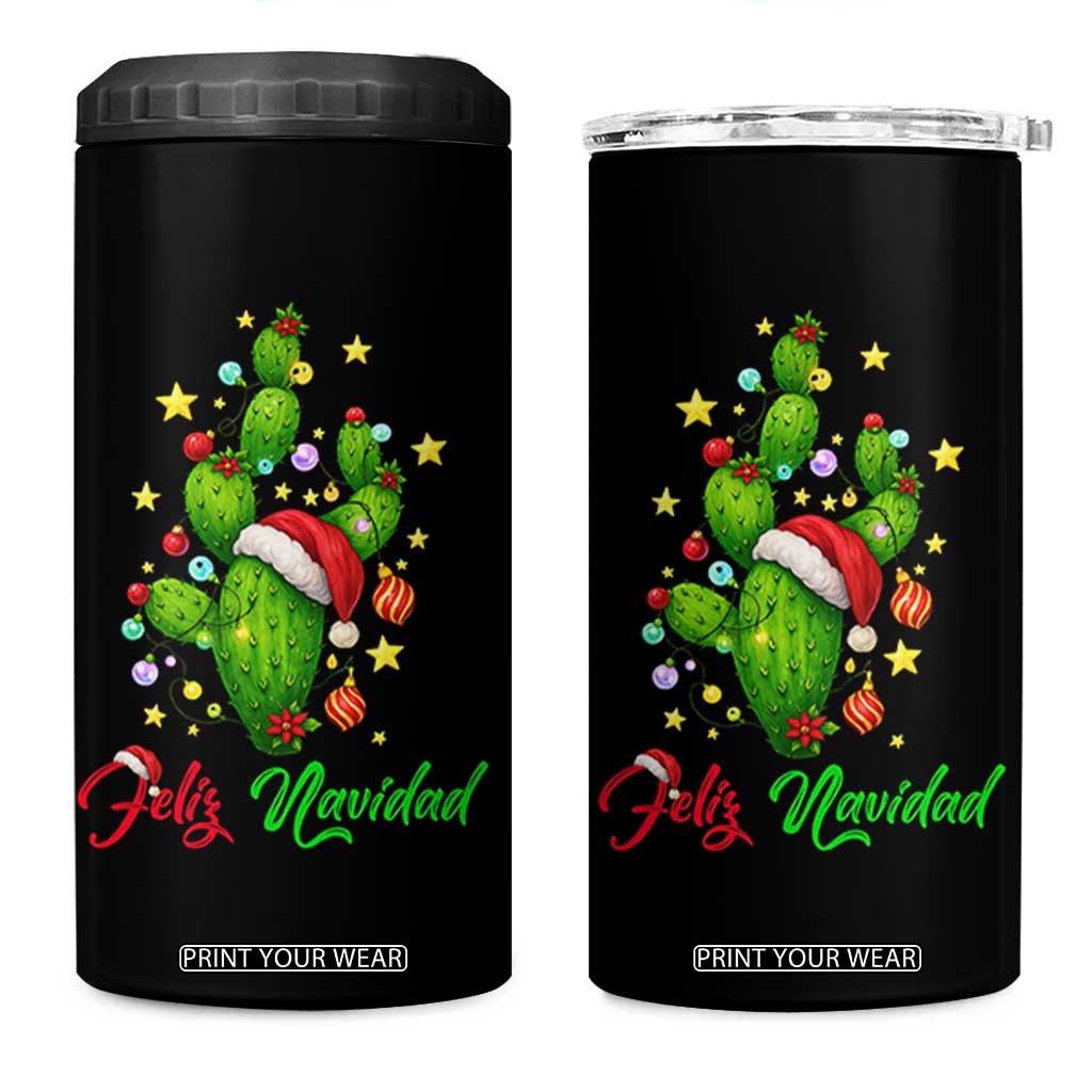 Feliz Navidad Cactus 4 in 1 Can Cooler Tumbler Funny Spanish Christmas Gift TS12 One Size: 16 oz Black Print Your Wear