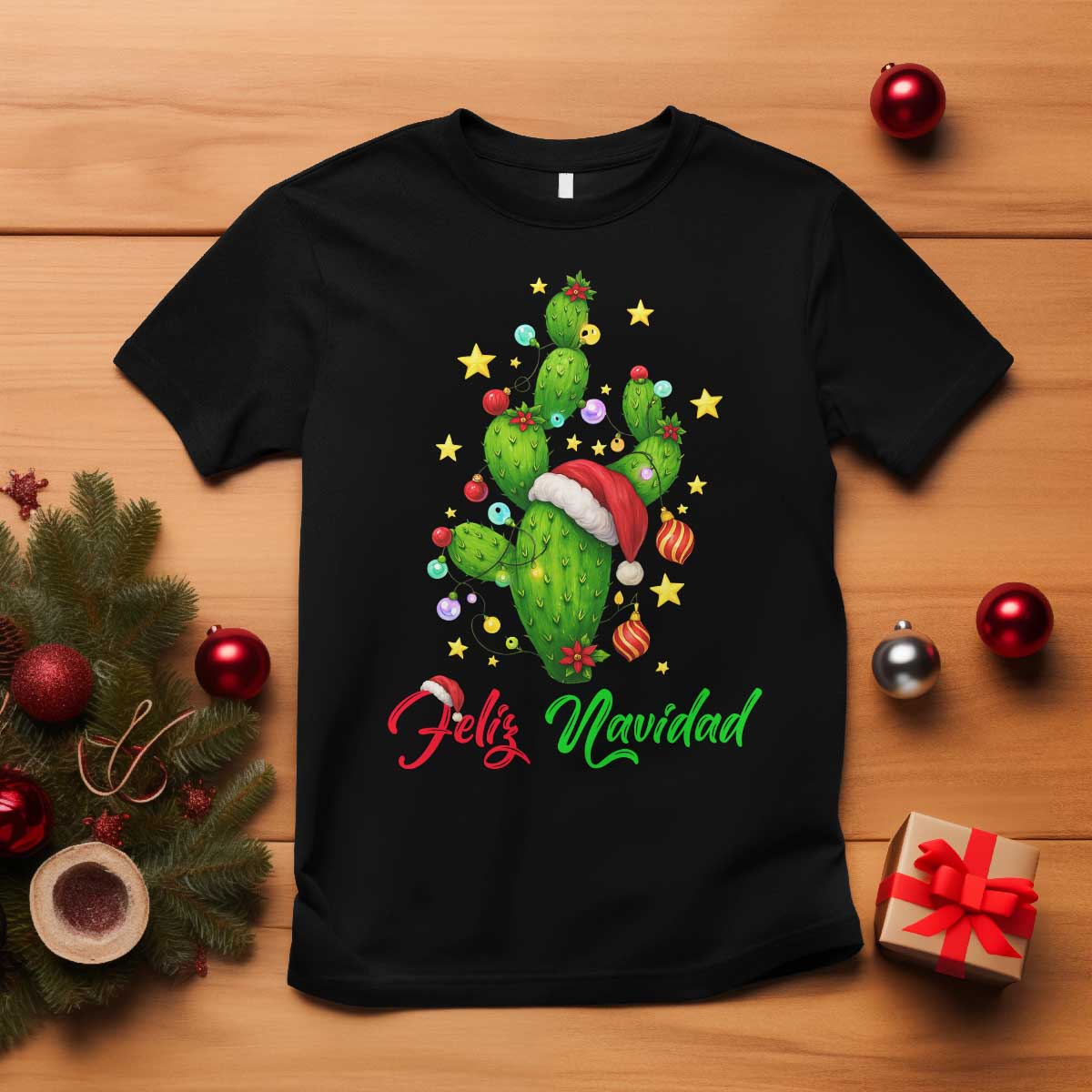 Feliz Navidad Cactus T Shirt Funny Spanish Christmas Gift TS12 Black Print Your Wear