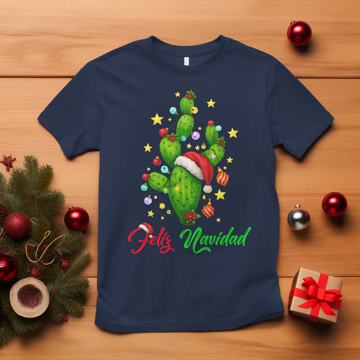 Feliz Navidad Cactus T Shirt Funny Spanish Christmas Gift TS12 Navy Print Your Wear