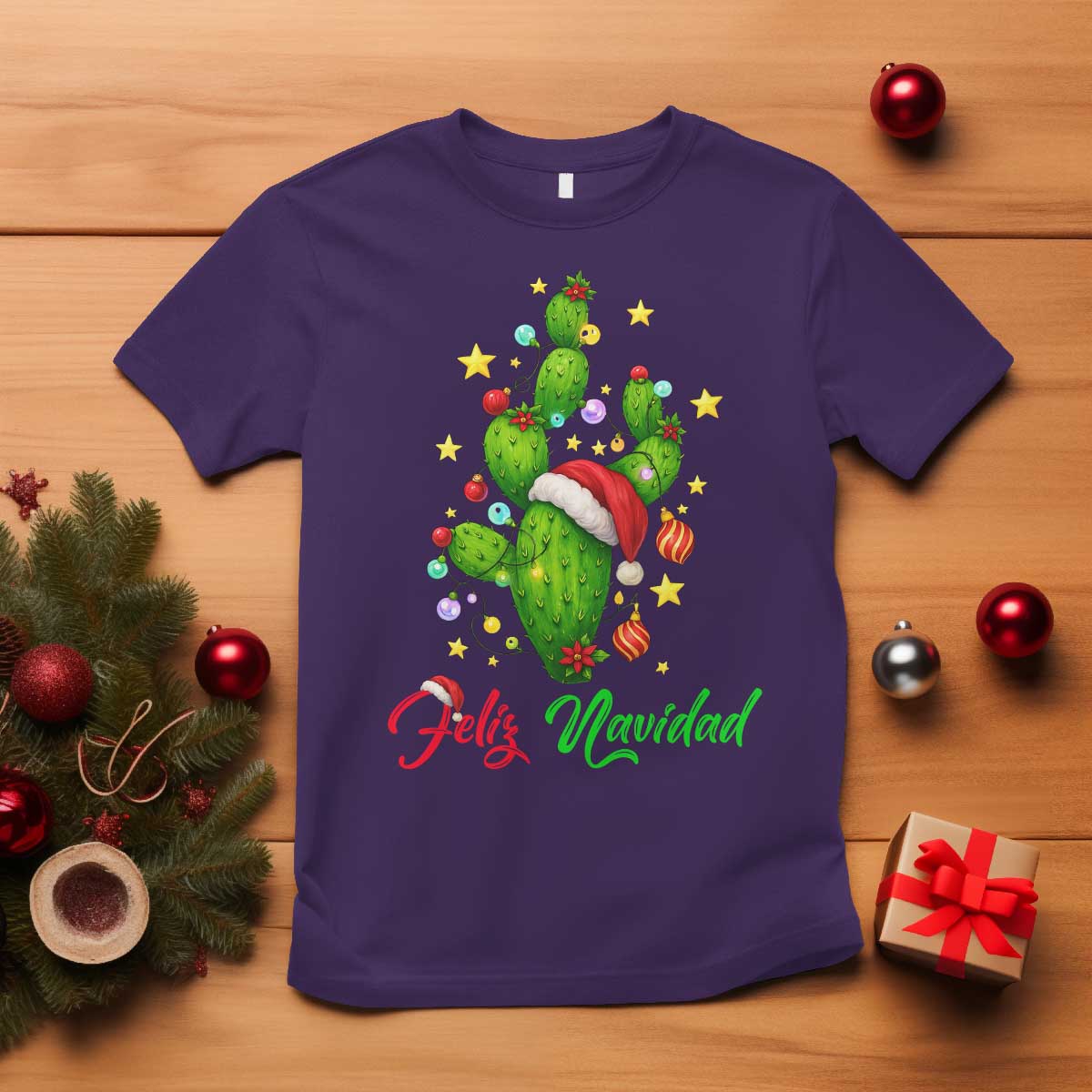 Feliz Navidad Cactus T Shirt Funny Spanish Christmas Gift TS12 Purple Print Your Wear