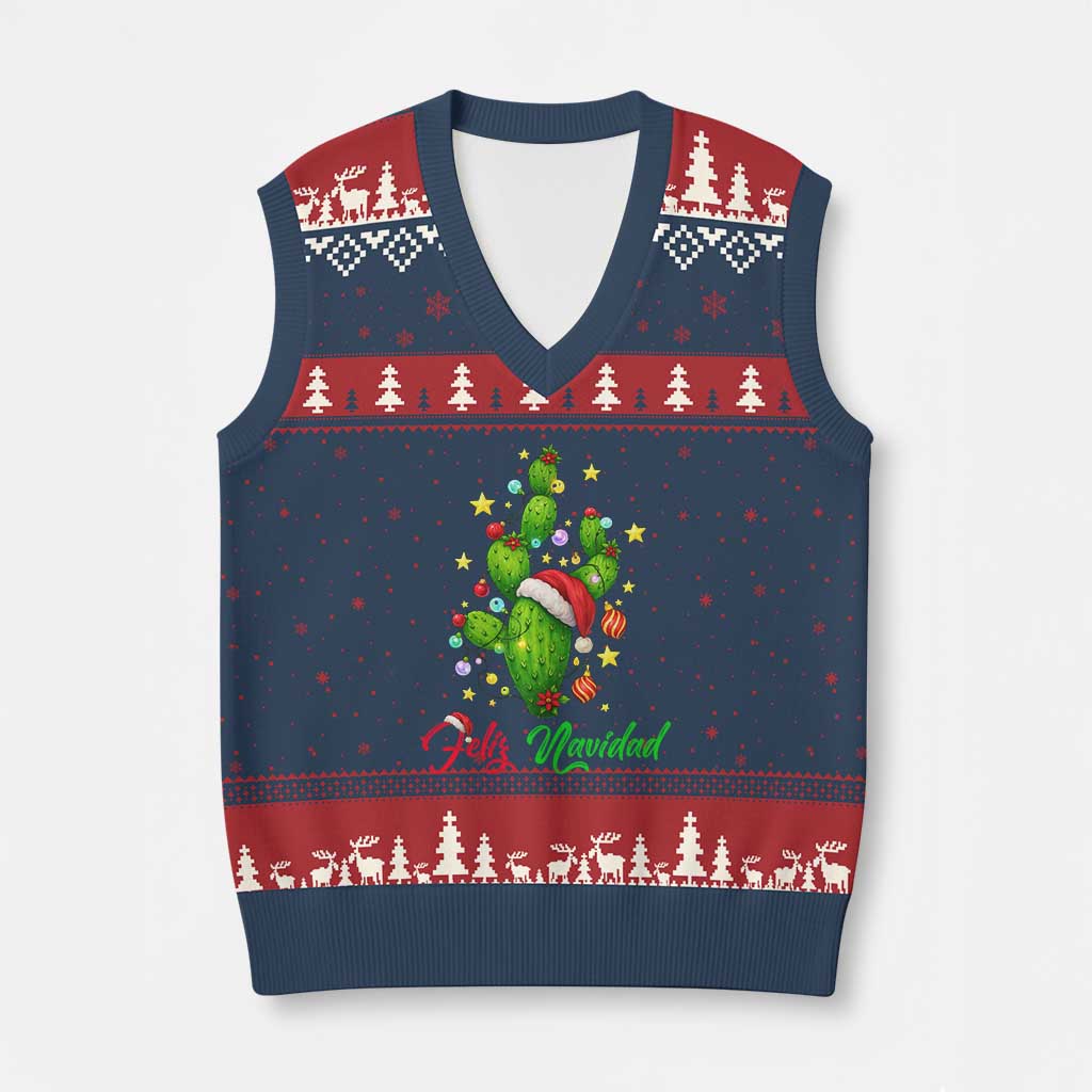Feliz Navidad Cactus V-Neck Knit Sweater Vest Funny Spanish Xmas Gift TS12 Navy Red Print Your Wear