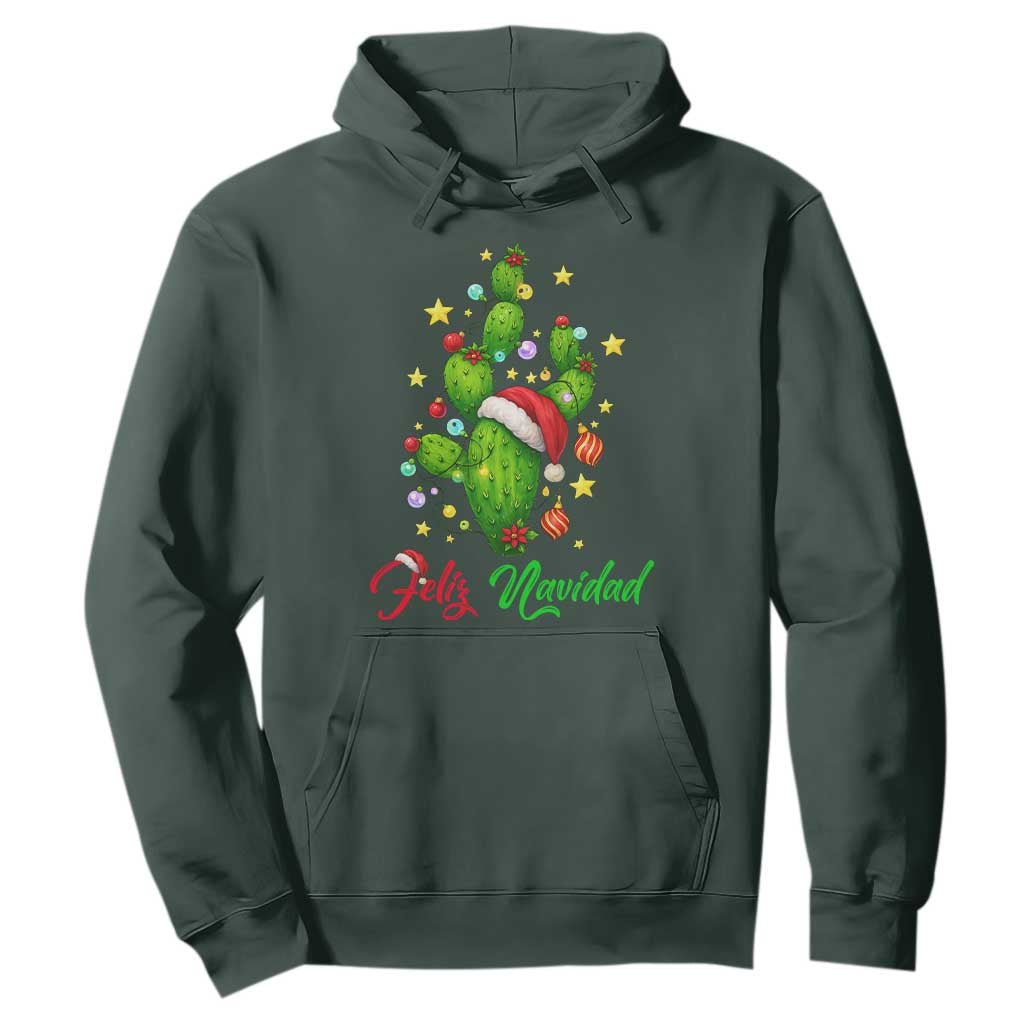 Feliz Navidad Cactus Hoodie Funny Spanish Christmas Gift TS12 Dark Forest Green Print Your Wear