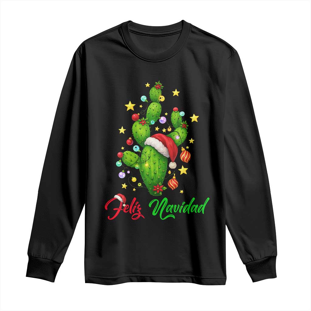 Feliz Navidad Cactus Long Sleeve Shirt Funny Spanish Christmas Gift TS12 Black Print Your Wear