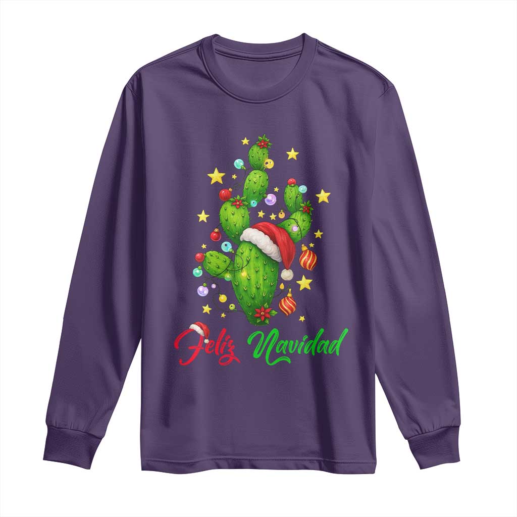 Feliz Navidad Cactus Long Sleeve Shirt Funny Spanish Christmas Gift TS12 Purple Print Your Wear