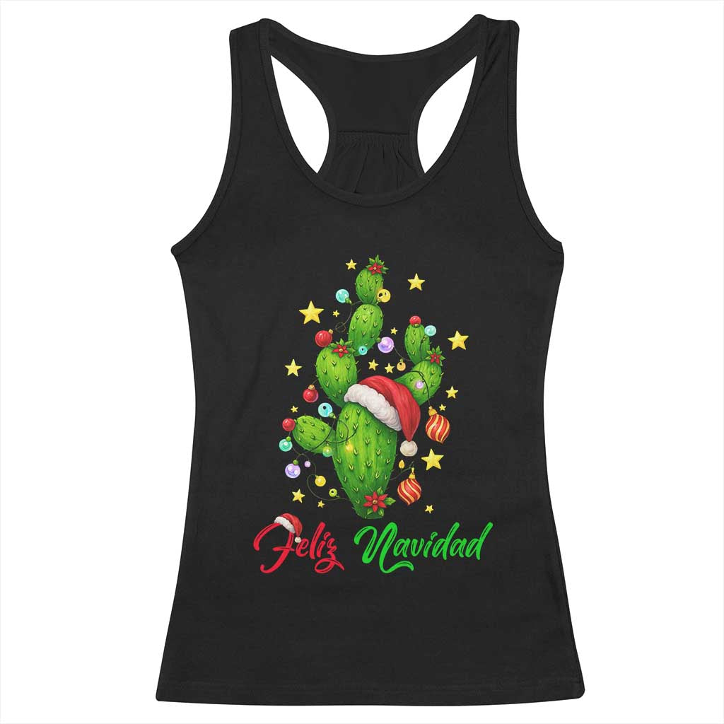 Feliz Navidad Cactus Racerback Tank Top Funny Spanish Christmas Gift - Print Your Wear