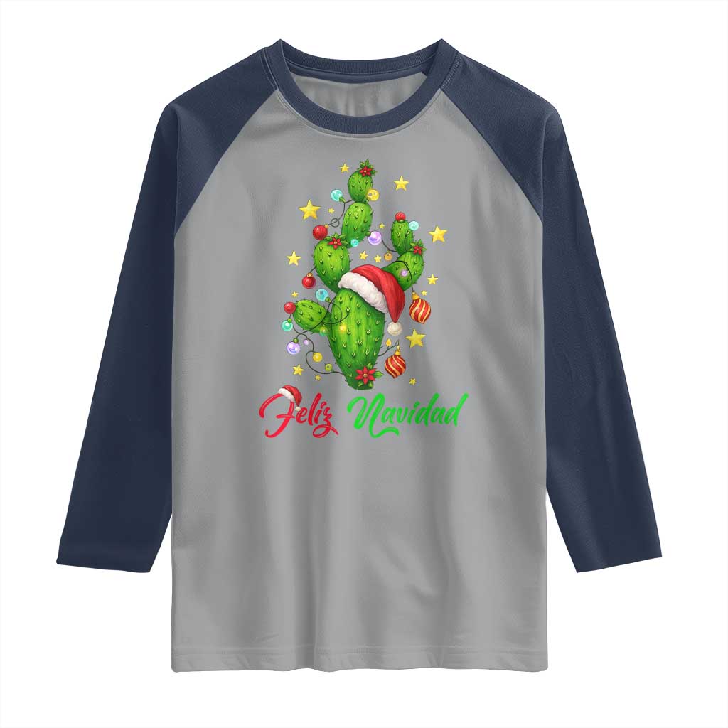 Feliz Navidad Cactus Raglan Shirt Funny Spanish Christmas Gift TS12 Sport Gray Navy Print Your Wear