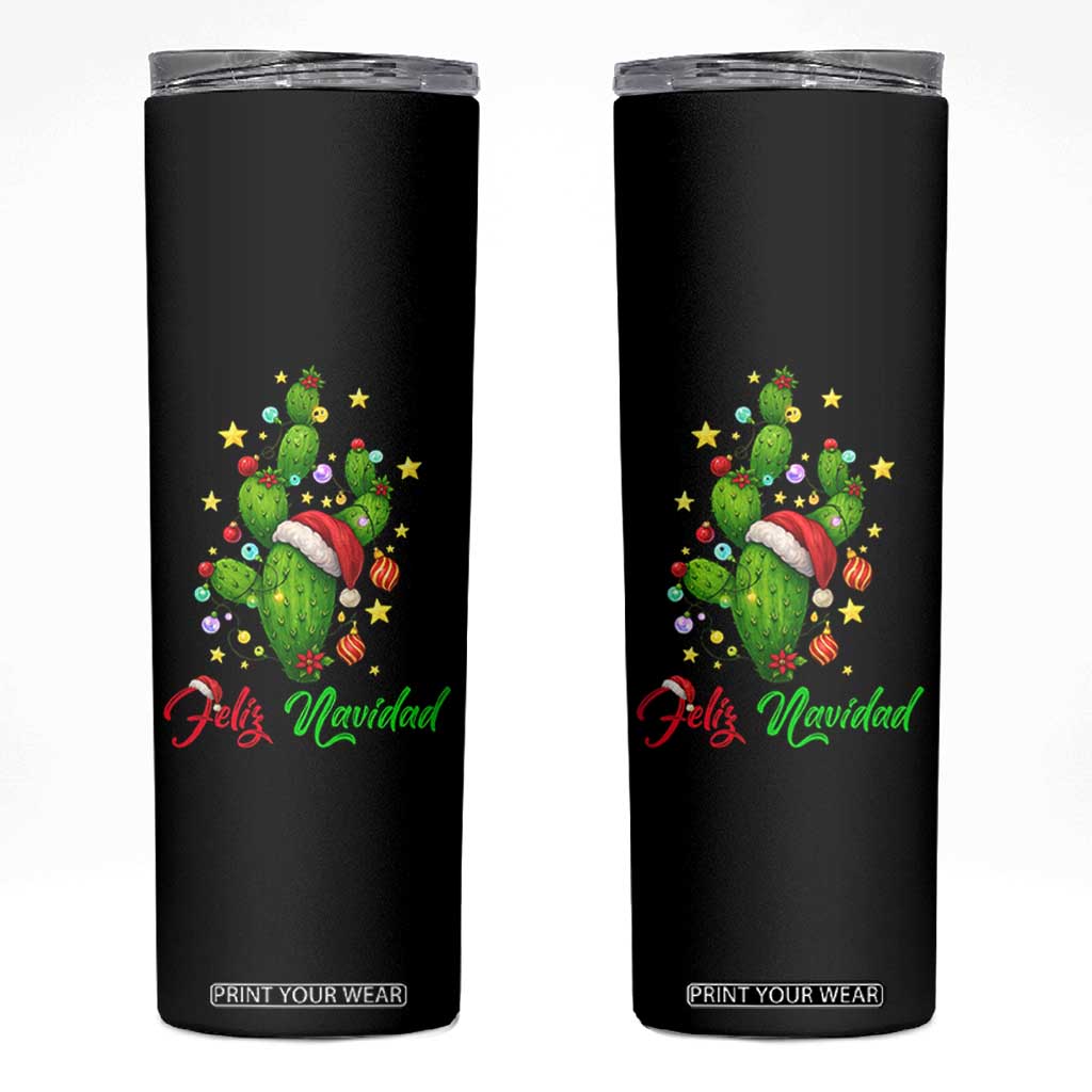 Feliz Navidad Cactus Skinny Tumbler Funny Spanish Christmas Gift TS12 Black Print Your Wear