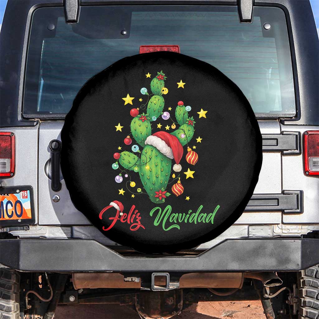 Feliz Navidad Cactus Spare Tire Cover Funny Spanish Christmas Gift TS12 No hole Black Print Your Wear