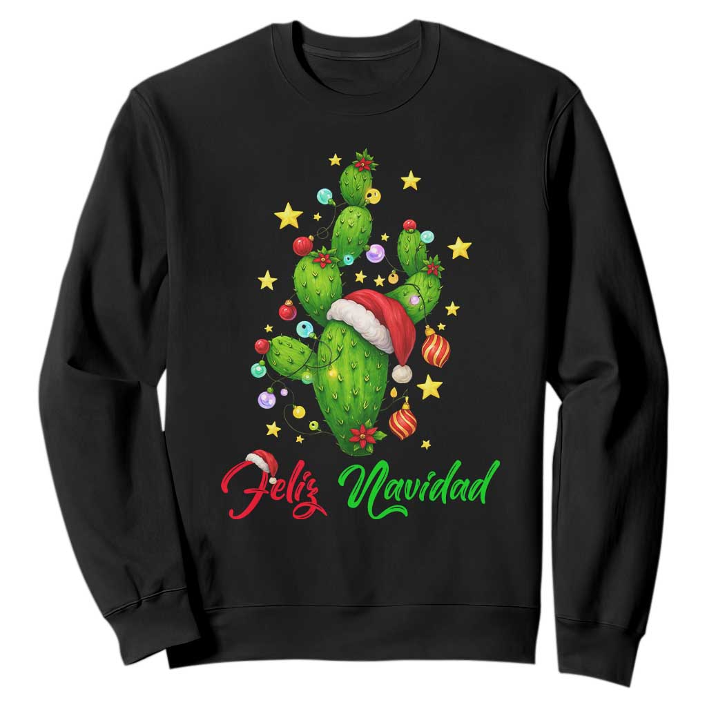Feliz Navidad Cactus Sweatshirt Funny Spanish Christmas Gift TS12 Black Print Your Wear