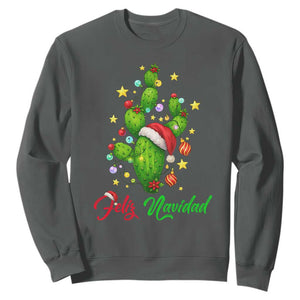 Feliz Navidad Cactus Sweatshirt Funny Spanish Christmas Gift TS12 Dark Heather Print Your Wear